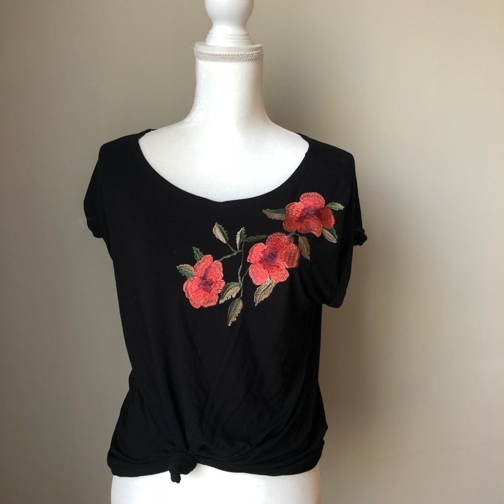 Black tee. Front tied just for fun